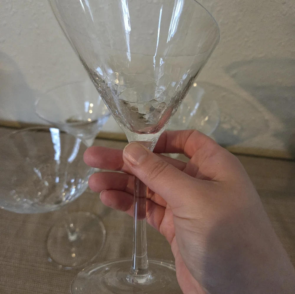 Four Pier 1 Imports Crackle Glass Slanted Martini Glasses - Picture 4 of 4